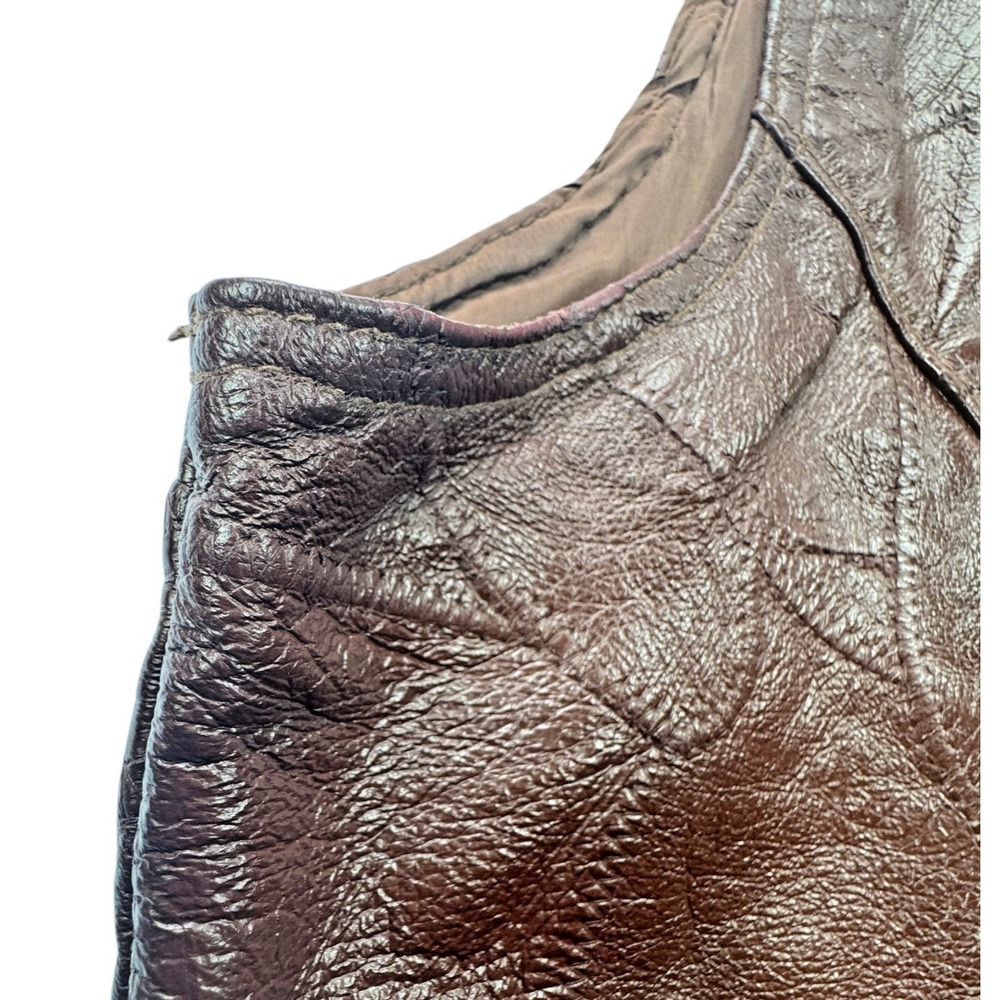 Kens Leather Patchwork Pigskin Vest Mens Large Brown Vintage Western Cowboy Bike - Picture 7 of 16